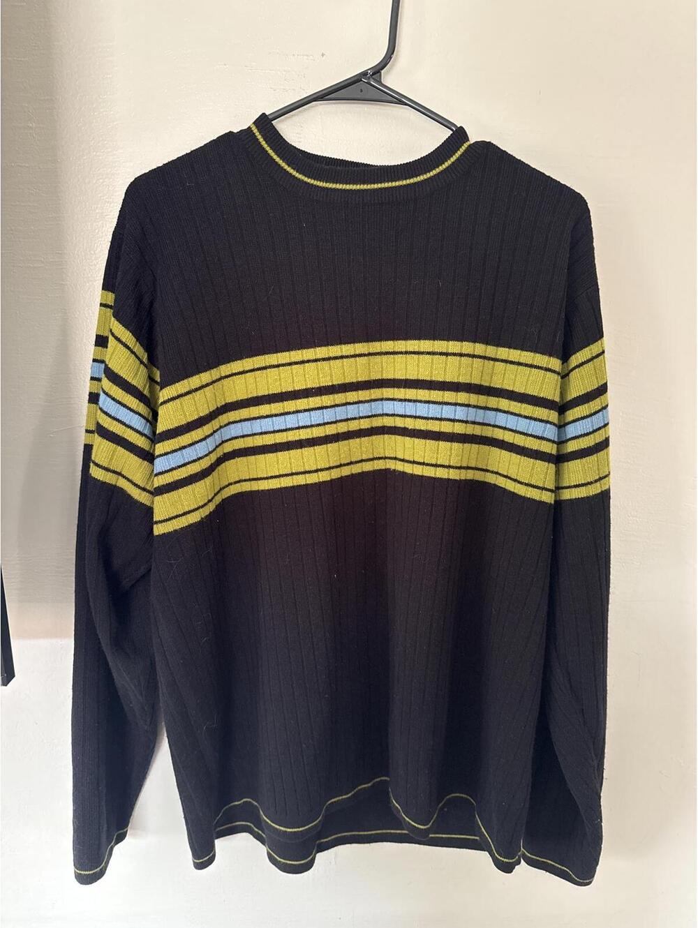 Vintage Unionbay Mens M/L Ribbed Knit Sweater Black Yellow Stripe Y2K 90s